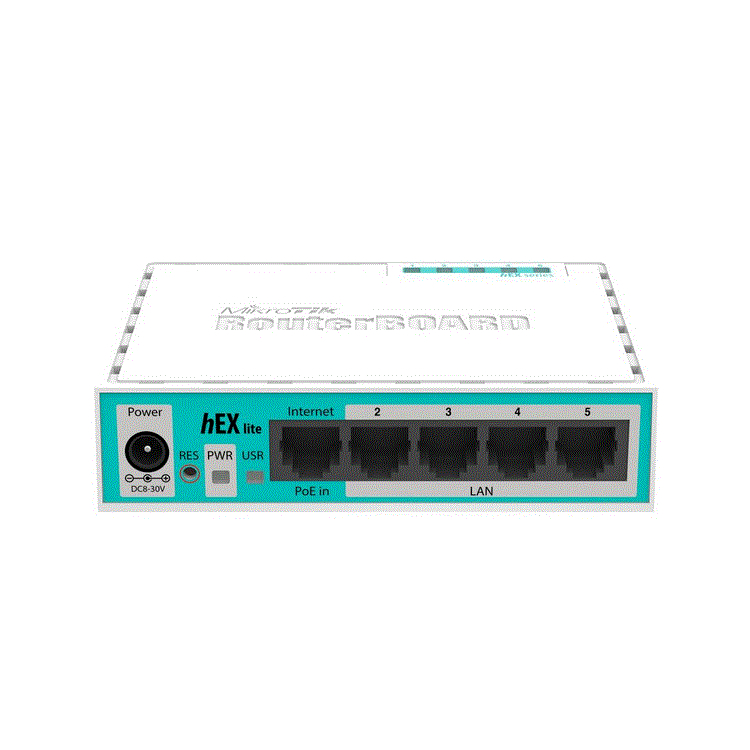 hEX lite with 850MHz CPU, 64MB RAM, 5 LAN ports, RouterOS L4, plastic case, PSU hEX lite with 850MHz CPU, 64MB RAM, 5 LAN ports, RouterOS L4, plastic case, PSU