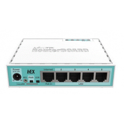 hEX with Dual Core 880MHz MHz CPU, 256MB RAM, 5 Gigabit LAN ports, USB, RouterOS