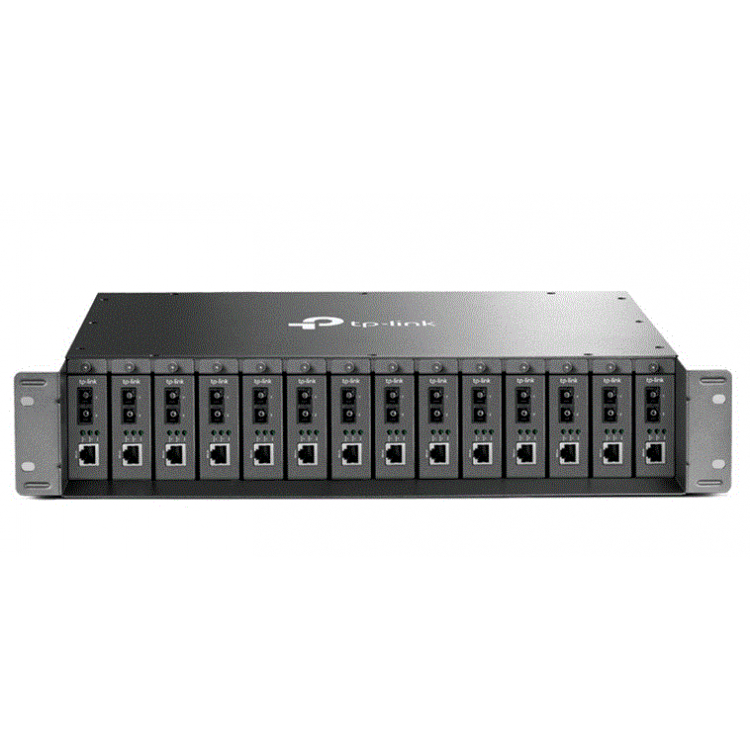 14-slot unmanaged media converter chassis, supports redundant power supply, with