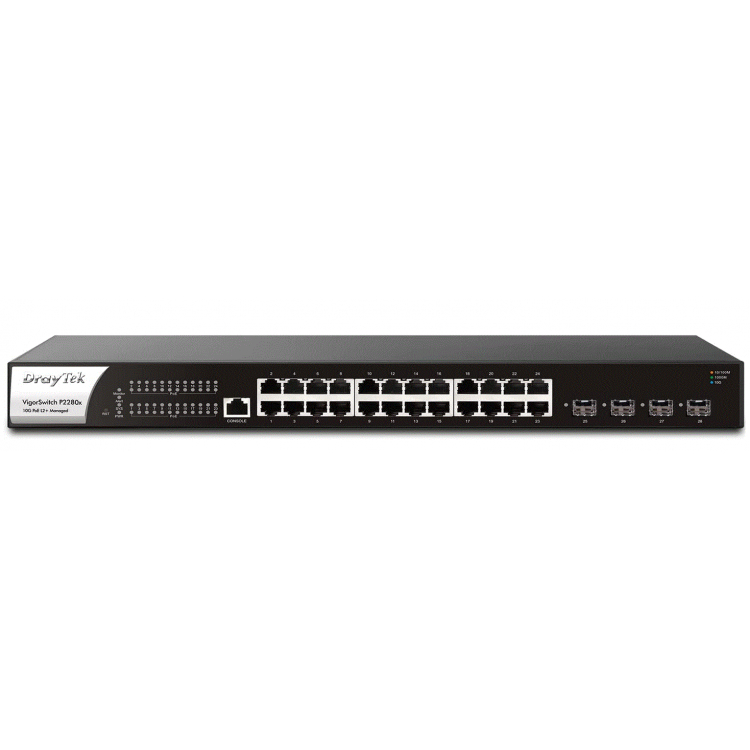 Switch PoE manageable L2+ 10G, rackable 24 ports 10/100/1000Mbps, 4 combo SFP+ 1