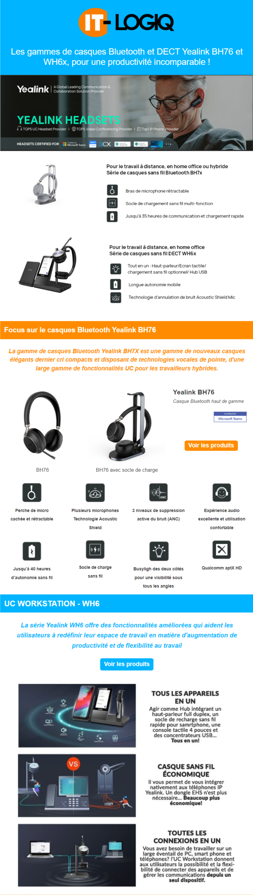 Les gammes de casques Bluetooth et DECT Yealink BH76 et WH6x